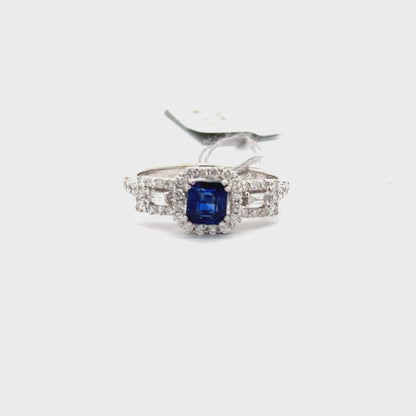 0.83 ct Royal Blue Sapphire Ring | 0.70 ct Natural Diamonds | 18k White Gold