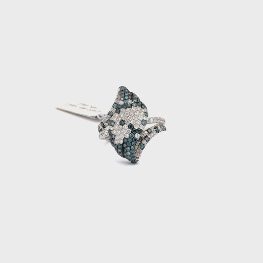 14K WHITE GOLD | 0.94 CT NATURAL DIAMOND | 0.96 NATURAL BLUE DIAMOND RING.