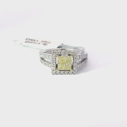 0.54ct Natural Yellow Princess-Cut(4 pc) Diamond Ring | 0.58ct Side Diamonds | 14K YWG