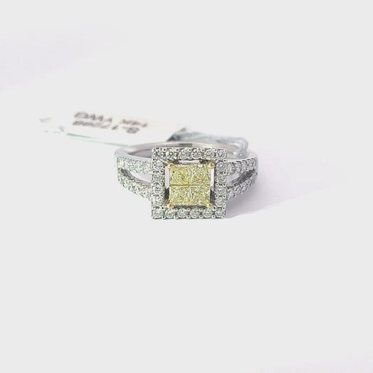 0.54ct Natural Yellow Princess-Cut(4 pc) Diamond Ring | 0.58ct Side Diamonds | 14K YWG