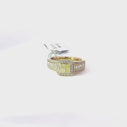 0.31ct Natural Yellow Princess-Cut(4 pc) Diamond Ring | 0.64ct Side Diamonds | 14K YG