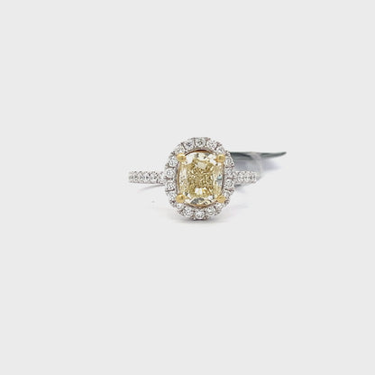 2.07ct Center Yellow Natural Diamond  Ring | 0.63 ct Side Diamonds | 18k YWG