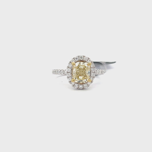2.07ct Center Yellow Natural Diamond  Ring | 0.63 ct Side Diamonds | 18k YWG
