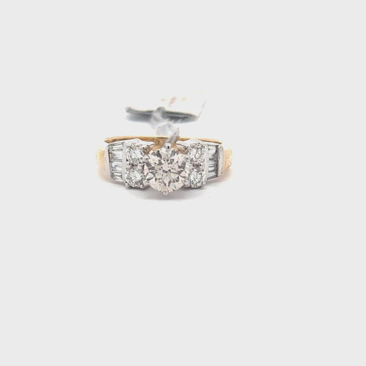 1.02ct Natural Round-Cut Diamond & 0.45ct Natural Side Diamonds Ring | 14K YWG