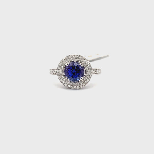 2.11ct Natural Round Tanzanite Center & 0.75ct Natural Side Diamonds Ring | 14K WG
