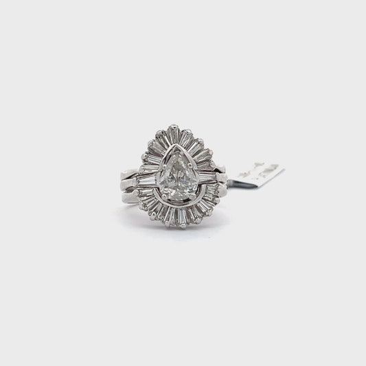 1.25ct Natural Pear-Cut Diamond & 0.68ct Natural Baguette Side Diamonds Ring | PLT