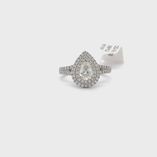 1.25ctw Natural Diamond Ring | 0.72ct Pear Center | 18K White Gold | 5.5 Gram.