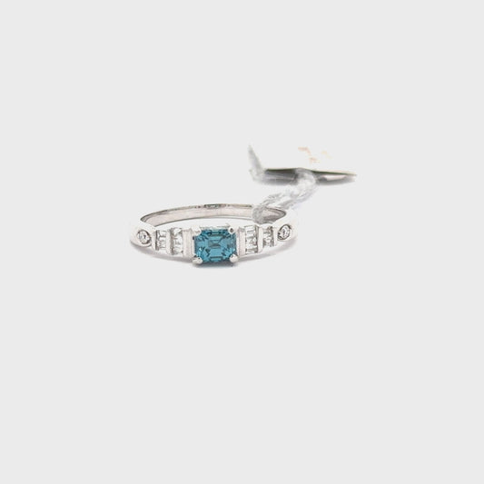 0.50 ct Natural Emerald Cut Blue Diamond | 14k White Gold | 0.16 ct Diamonds.