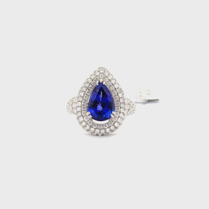 4.20ct Natural Pear Tanzanite Center & 2.00ct Natural Side Diamonds Ring | 18K WG