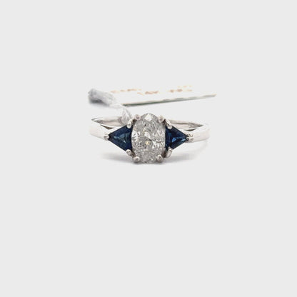 0.85ct Natural Oval Diamond & 0.45ct Natural Trillion-cut Sapphire Diamonds Ring | 14K WG