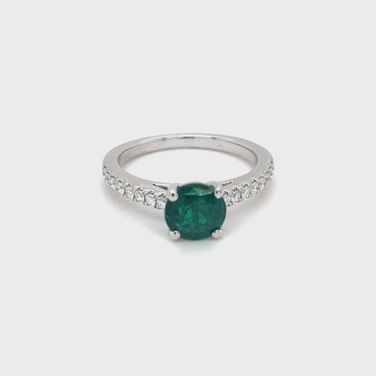 Elegant Emerald/Diamond Women’s Ring Set in 18K White Gold