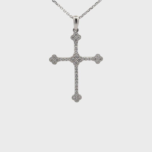 0.48 ctw Natural Diamonds Cross Pendant | 18K White Gold.