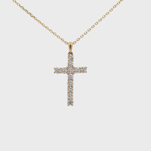 0.82 ctw Natural Diamonds Cross Pendant | 18k Yellow Gold