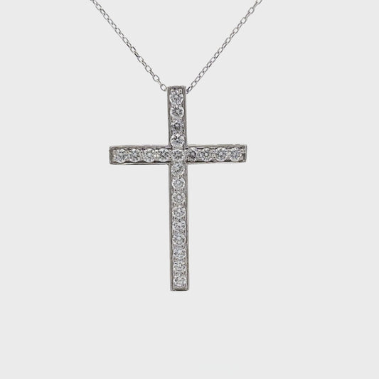 0.85 ctw Natural Diamonds Cross Pendant | 18K White Gold.