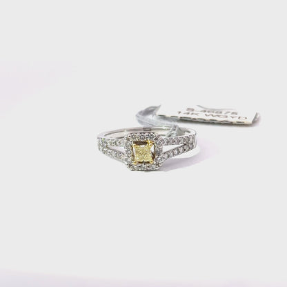0.41ct Natural Yellow Princess-Cut Diamond Ring | 0.20ct Side Diamonds | 14K YWG