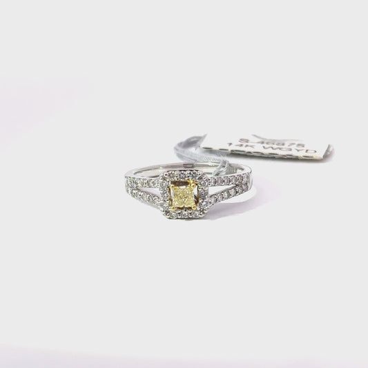 0.41ct Natural Yellow Princess-Cut Diamond Ring | 0.20ct Side Diamonds | 14K YWG
