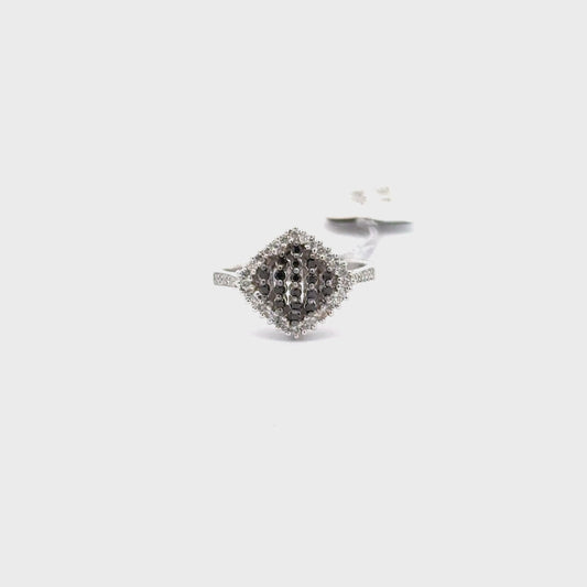 14K White Gold | 0.30 ct Natural Diamond | 0.19 ct Natural Black Diamonds.