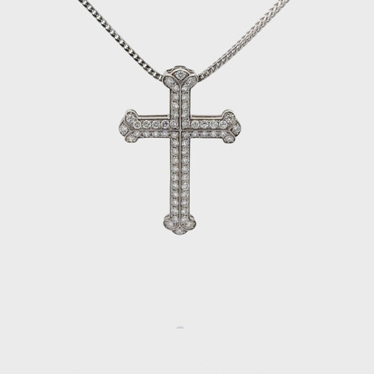 1.05 ctw Natural Diamonds Cross Pendant | 18K White Gold.