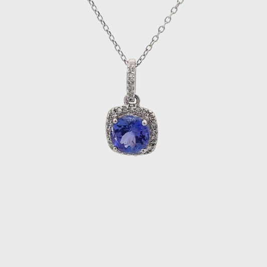 0.97 ct Natural Tanzanite Pendant | 0.08 ct Natural Diamonds | 14k White Gold
