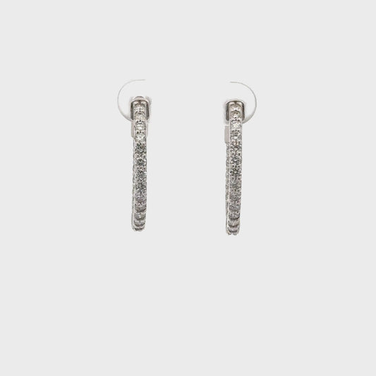 1.26 ctw Natural Diamonds Hoop Earrings | 14k White Gold