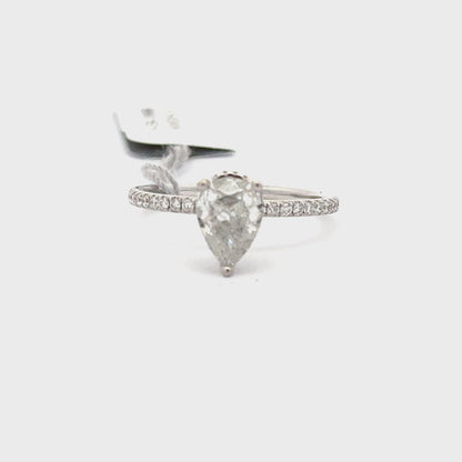 1.02ctw Natural Diamond Ring | 0.71ct Pear Center | 18K White Gold.