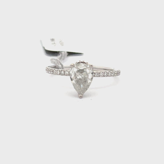 1.02ctw Natural Diamond Ring | 0.71ct Pear Center | 18K White Gold.