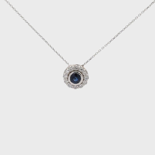 0.65 ct Natural Blue Sapphire Necklace | 0.45 ct Natural Diamonds | 14k White Gold
