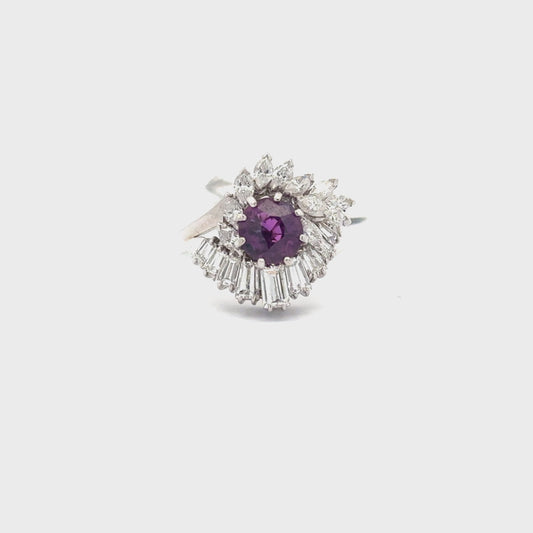 18k White Gold with Purple Sapphire Women’s Designer Ring.