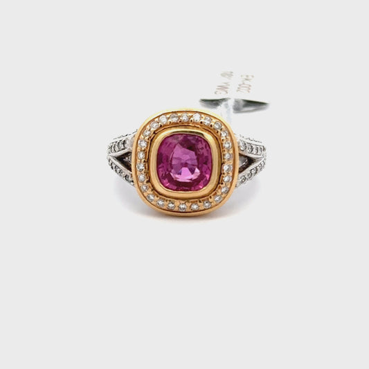 18K YELLOW/WHITE GOLD - 3.02 NATURAL PINK SAPPHIRE | 0.10 CT SIDE DIAMONDS RING.