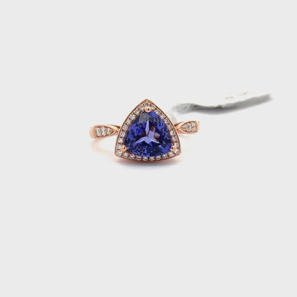 2.60ct Natural Trillion-Cut Tanzanite Center & 0.24ct Natural Side Diamonds Ring | 14K RG