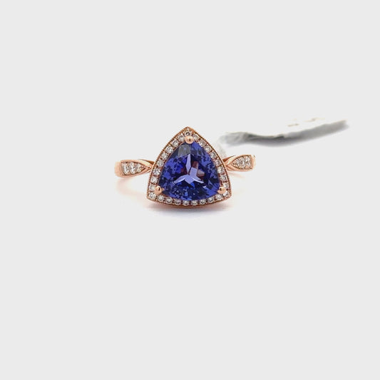 2.60ct Natural Trillion-Cut Tanzanite Center & 0.24ct Natural Side Diamonds Ring | 14K RG