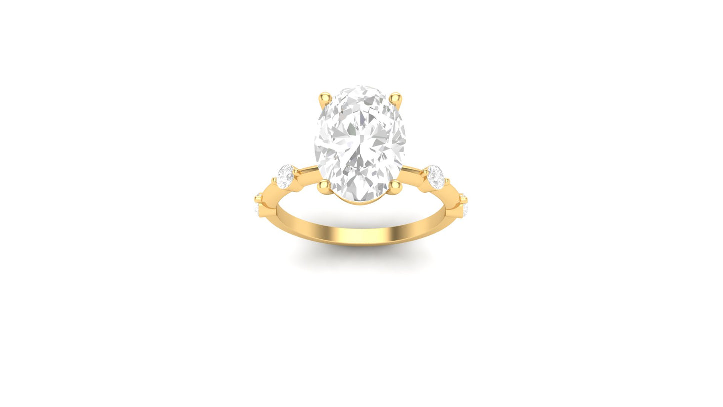 3.00 ct Oval Cut Center Lab Grown Diamond | Color: E | Clarity: VVS | 0.25 ct Lab Grown Side Diamonds. | Designer Ring.